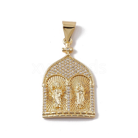 Brass Micro Pave Clear Cubic Zirconia Pendants KK-G439-15G-1