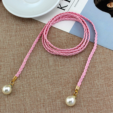 Imitation Leather Braided Belly Belt with Plastic Imitation Pearl Round Bead WG11EBA-05-1