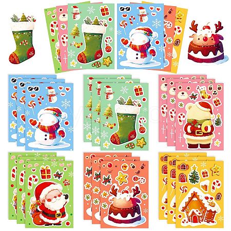 6Pcs Christmas Theme Cartoon Paper Stickers DIY-P085-14B-1