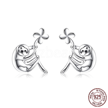 Anti-Tarnish Rhodium Plated 925 Sterling Silver Stud Earrings EJEW-BB70396-1