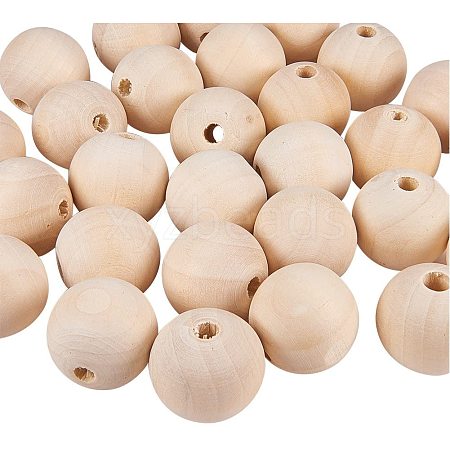 Round Unfinished Wood Beads WOOD-PH0004-30mm-LF-1