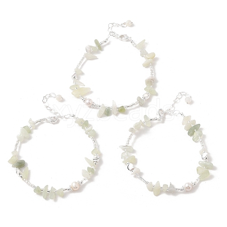 Natural Pearl & Natural Xiuyan Jade Chip Beaded Bracelets BJEW-C068-05S-1