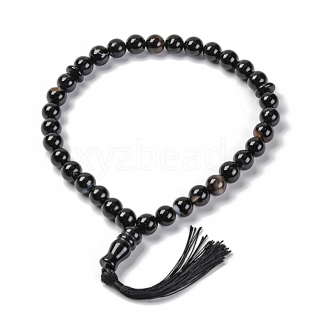 Natural Dyed & Heated Black Agate Beads Stretch Bracelets BJEW-A025-01D-1