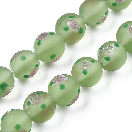 Handmade Frosted Lampwork Beads Strands LAMP-N021-39E-1