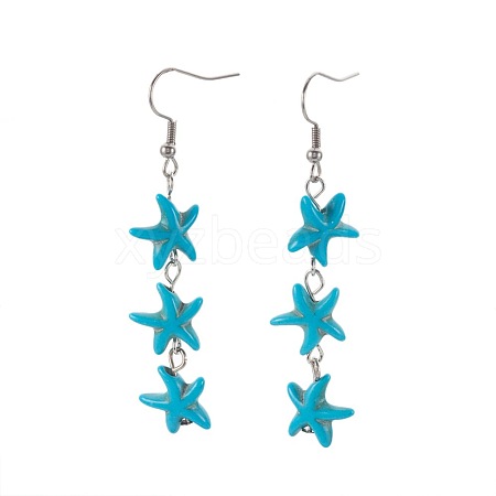 Synthetic Turquoise Beads Dangle Earrings EJEW-JE02848-1