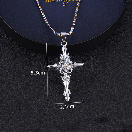 Cross Alloy Rhinestone Pendant Necklaces for Men FS-WG275E1-03-1