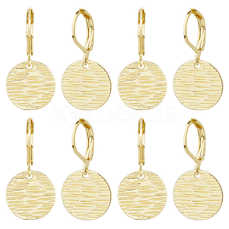 4 Pairs Brass Textured Flat Round Leverback Earrings EJEW-HS0001-22G-1