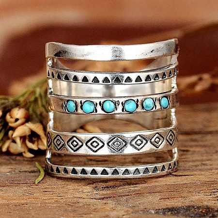 Alloy with Synthetic Turquoise Finger Rings FS-WG0500F-03-1