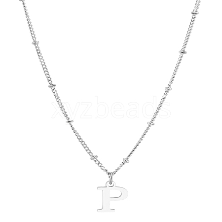 1Pc Brass Chain & 304 Stainless Steel Letter Pendant Necklaces NJEW-LP0001-35P-P-1