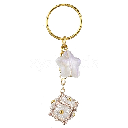 Glass Seed Bead Cube with Acrylic Star Keychain KEYC-MZ00027-05-1