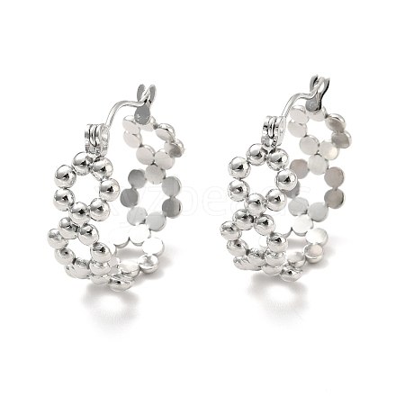 Non-Tarnish 304 Stainless Steel Beaded Ring Hoop Earrings for Women EJEW-P202-02P-1