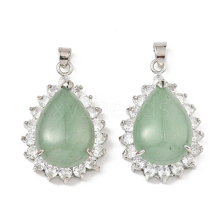 Natural Green Aventurine & Rhinestone Pendants G-K338-31P-05-1