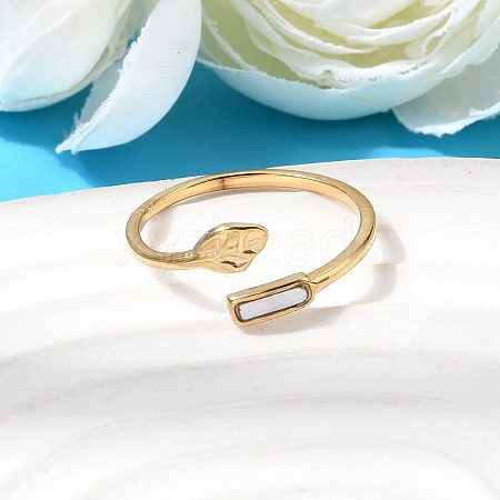 304 Stainless Steel & Natural Shell Cuff Rings for Women RJEW-G372-01G-05-1