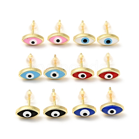 Enamel Horse Eye Stud Earrings EJEW-G282-08G-1