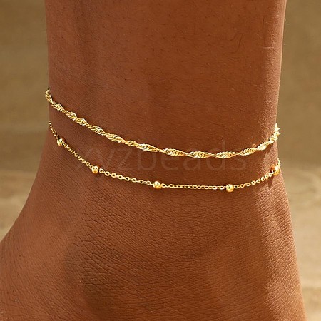 Brass Double Layer Chain Anklets for Women FS-WGB1635-02-1