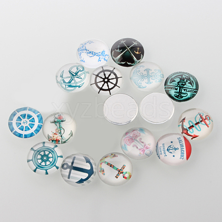 Helm &  Anchor Printed Glass Cabochons GGLA-A002-12mm-WW-1