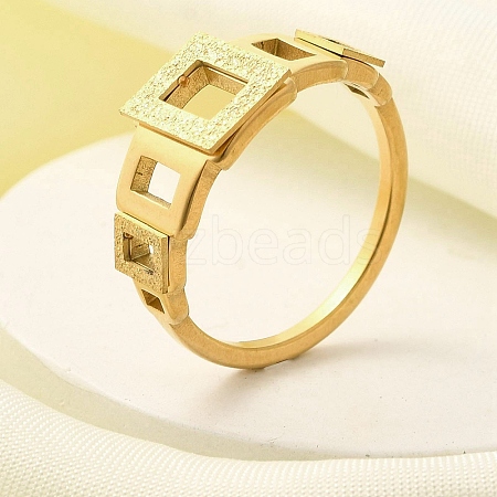 Textured Hollow Rectangle 304 Stainless Steel Finger Ring for Women RJEW-L126-11B-G-1