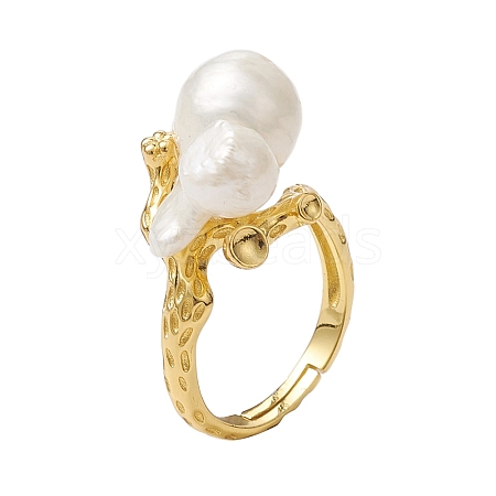 Round Natural Pearl Adjustable Rings RJEW-P113-06G-1