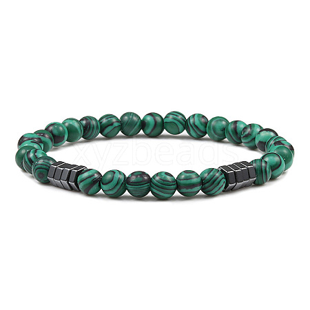 6mm Synthetic Malachite Round Beaded Stretch Bracelets NA0415-5-1