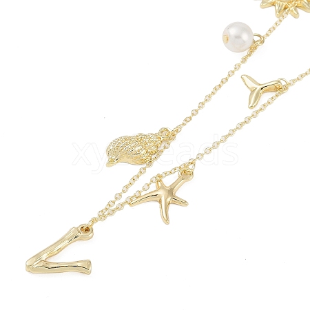 Bohemian Summer Beach Style 18K Gold Plated Shell Shape Initial Pendant Necklaces IL8059-22-1