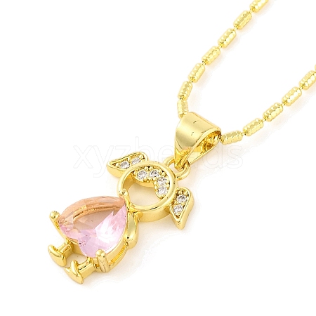 Brass Pave Cubic Zirconia Girl Love Pendant Necklaces for Women NJEW-S430-01G-02-1