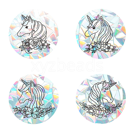 Gorgecraft 4Pcs Round with Unicorn Waterproof PVC Electrostatic Wall Stickers DIY-GF0003-72-1