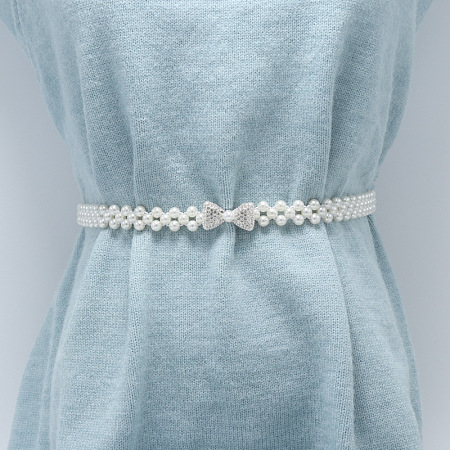 White Plastic Imitation Pearl Beaded Stretch Waist Chains WG08E4F-08-1