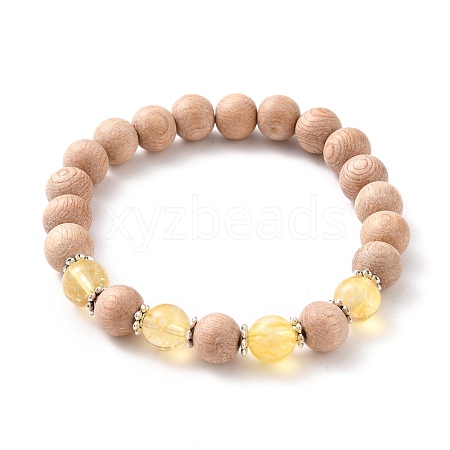 Round Natural Quartz Crystal Beaded Stretch Bracelets BJEW-JB05607-03-1