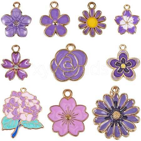 40Pcs 10 Styles Alloy Enamel Pendants ENAM-SC0005-31-1