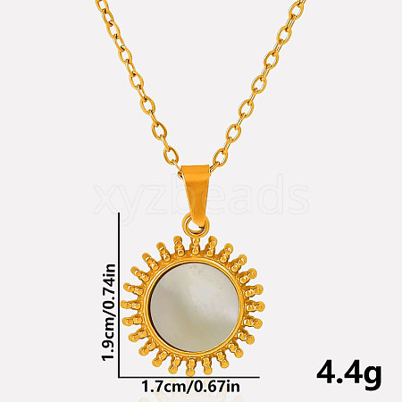 304 Stainless Steel Pave Natural White Shell Sun Pendant Necklaces WM7741-4-1