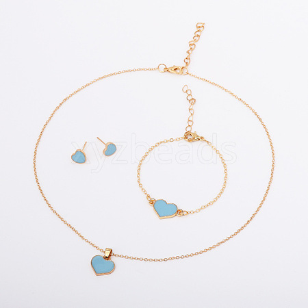 Heart Alloy Enamel Link Bracelets & Stud Earrings & Pendant Necklaces for Women FS-WG7E308-05-1