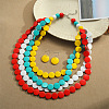 Flat Round Wood Beaded Multilayer Necklaces & Dangle Earrings Sets WG6D4EB-03-1