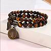 2Pcs Natural Tiger Eye Round Beads Stretch Bracelets FS-WG435B7-17-1