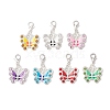 7Pcs 7 Colors Butterfly Alloy Rhinestone & Enamel Pendants Decorations HJEW-JM02863-1