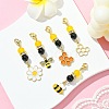 5Pcs 5 Styles Bees & Flower Alloy Enamel Pendant Decorations HJEW-TA00319-5