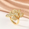 Leaf Brass Micro Pave Clear Cubic Zirconia Open Cuff Rings for Women RJEW-G343-27G-1