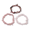 3Pcs Natural Rose Quartz & Natural Rhodonite & Natural Pink Opal Chip Beaded Stretch Bracelet Sets BJEW-JB10858-4