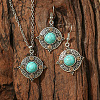 Bohemian Style Alloy & Synthetic Turquoise Pendant Necklaces & Dangle Earrings Sets WG2E1B4-11-1