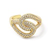 Brass with Cubic Zirconia Open Cuff Rings for Women RJEW-A035-18G-2