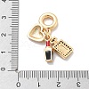 Brass Pink Enamel & Clear Cubic Zirconia Dangle Charms KK-M305-15G-01-2