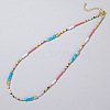 Ethnic Style Rainbow Color Square Natural Shell & Glass & Glass Seed Beaded Necklaces for Women RH4254-1-1