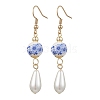 Round with Flower Pattern Porcelain Ceramic Dangle Earrings EJEW-JE06347-01-2