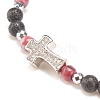 Natural & Synthetic Mixed Gemstone Beaded Stretch Bracelet with Clear Cubic Zirconia Cross for Women BJEW-JB08247-01-4