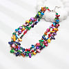 Boho Glass & Dyed Natural Shell Beaded Chips 3 Layer Necklaces for Women NJEW-H047-01C-1