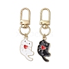 2Pcs 2 Colors Cat Alloy Enamel Pendant Decorations HJEW-JM02696-2