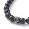 Unisex Round Natural Black Agate Beaded Stretch Bracelets BJEW-JB04845-01-3