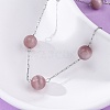 304 Stainless Steel Cat Eye Round Beads Handmade Chain Necklaces for Women NJEW-C073-01P-01-2