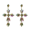 Cross Alloy Rhinestone Dangle Stud Earrings for Women PW-WG8055A-02-3