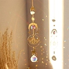 Natural Rose Quartz Brass Moon & Star Hanging Ornaments PW-WG80899-06-1