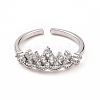 Clear Cubic Zirconia Crown Open Cuff Ring RJEW-B028-22P-2